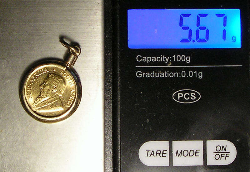 1981 Gold 1/10 oz  Krugerrand Framed in an 18ct Gold Bezel Mount as a Pendant