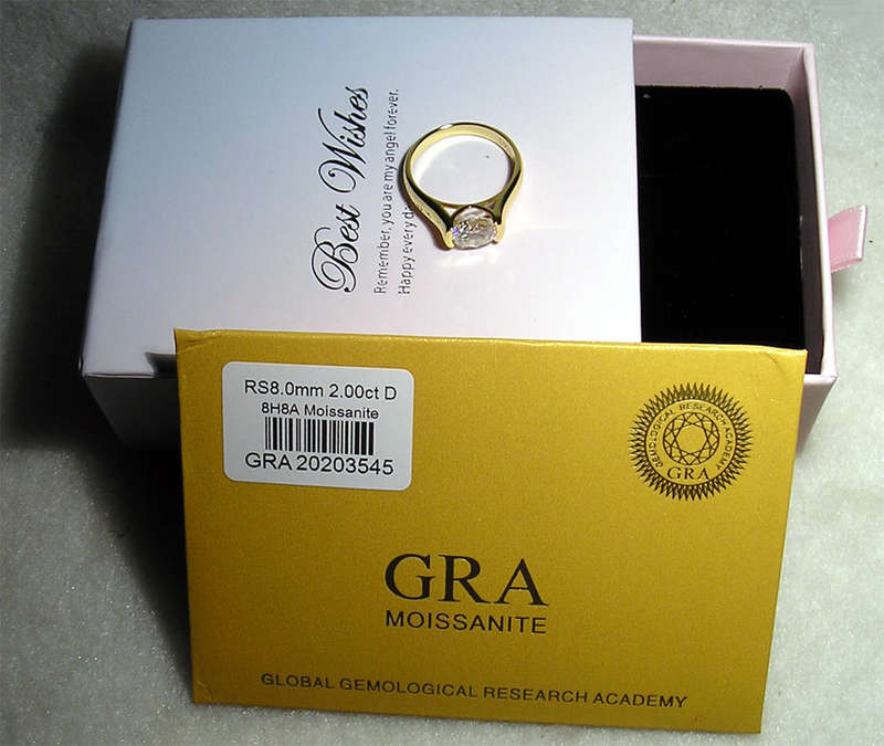 Gold Plated Silver 2ct Moissanite Ring With Box and CoA