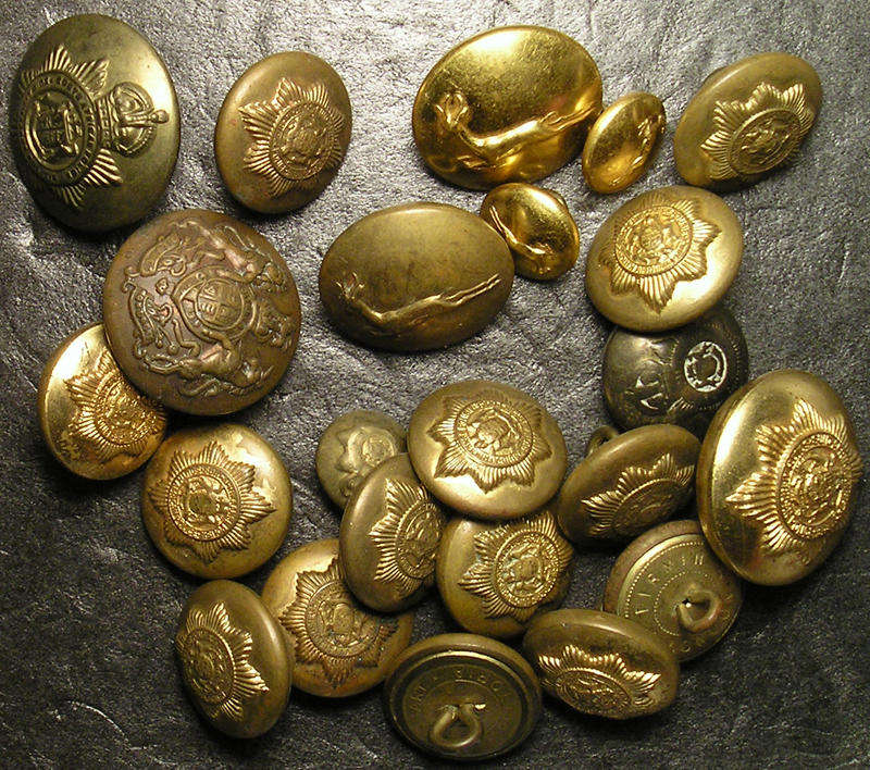 Collection of  South African Police Buttons in a Leather Stud Box