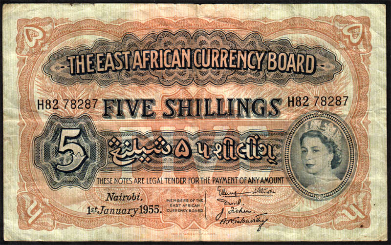 British East Africa: 1955 5 Shillings Banknote