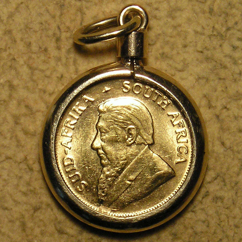 1981 Gold 1/10 oz  Krugerrand Framed in an 18ct Gold Bezel Mount as a Pendant