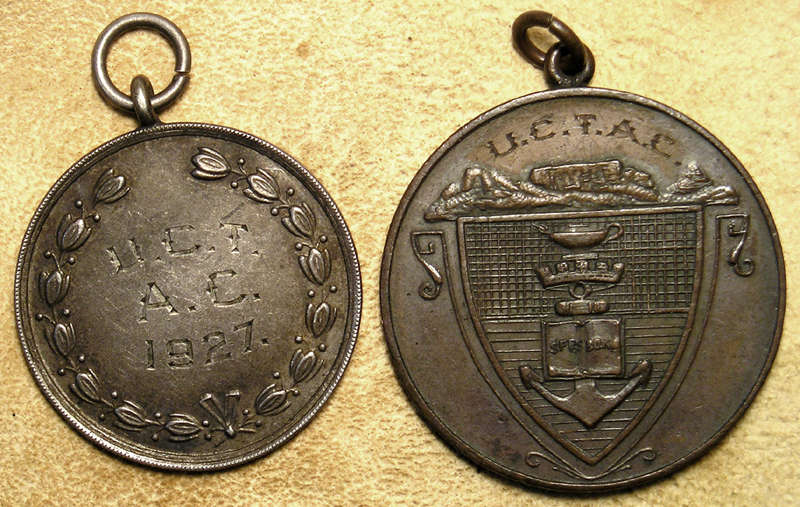 University of Cape Town Athletic Club: Pair of Award Medals: 1927 1st Silver & 1928 2nd Bronze
