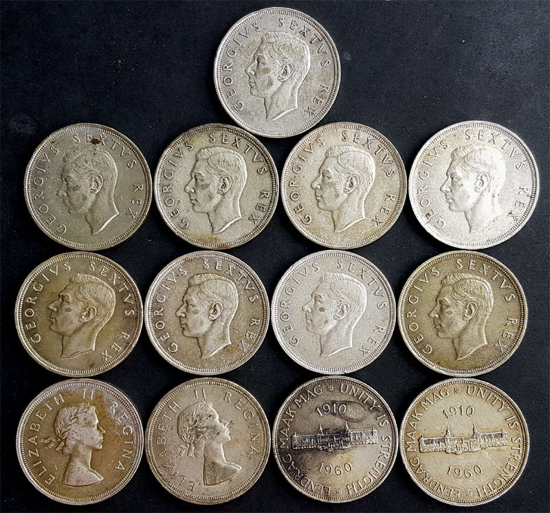 SA Union: 13 x  Silver (50%) 5 Shillings * Bid per coin to take All *