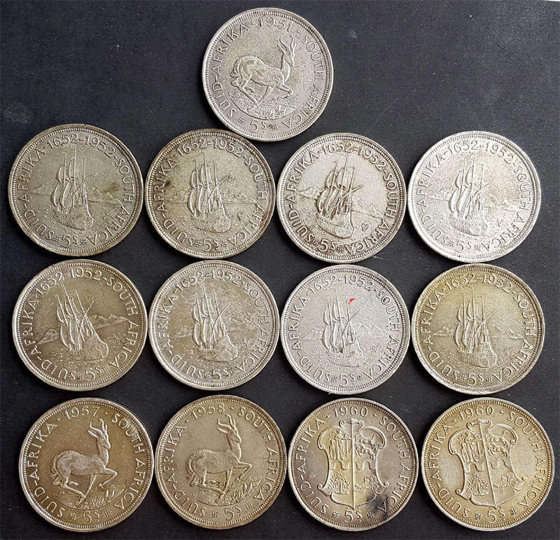 SA Union: 13 x  Silver (50%) 5 Shillings * Bid per coin to take All *