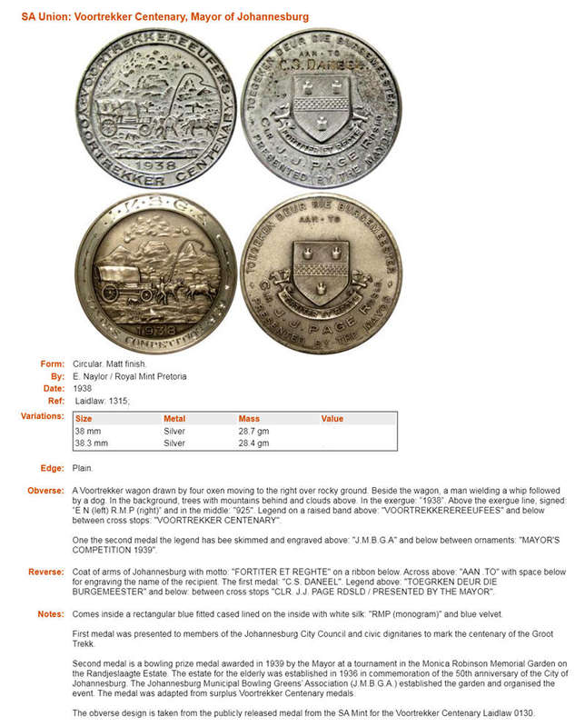 1938 Voortrekker Centenary Silver Medal