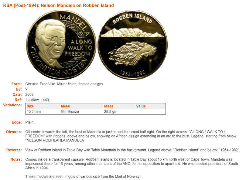 Nelson Mandela on Robben Island Medal