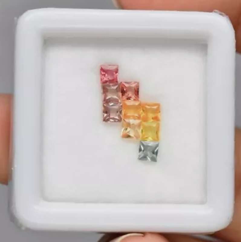 9pcs Lot 1.22ct Princess Cut Multi-Colour Sapphire - Your bid is for all 9 pieces