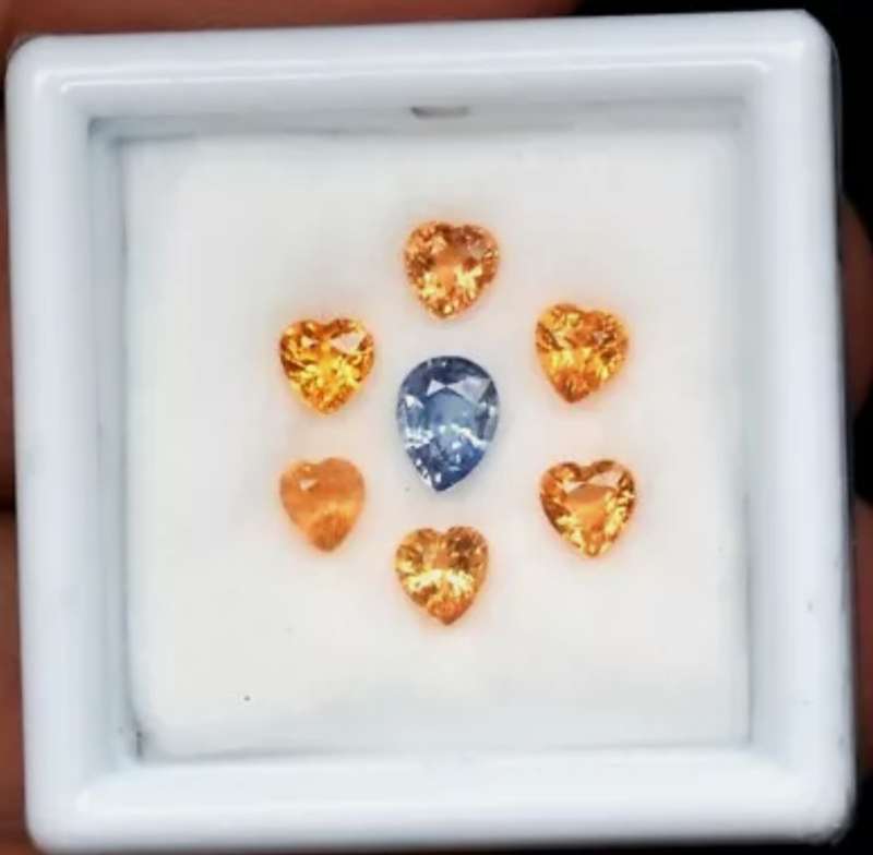 7pcs Lot 1.65ct t.w Pear & Heart Yellow and Blue Sapphire