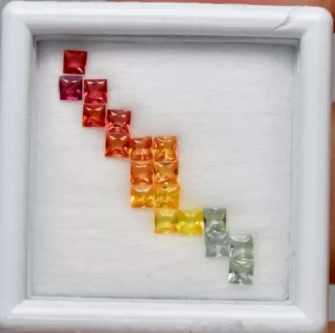 18pcs Lot 1.15ct Princess Cut Multi-Colour Sapphire - Your bid is for all 18 pieces