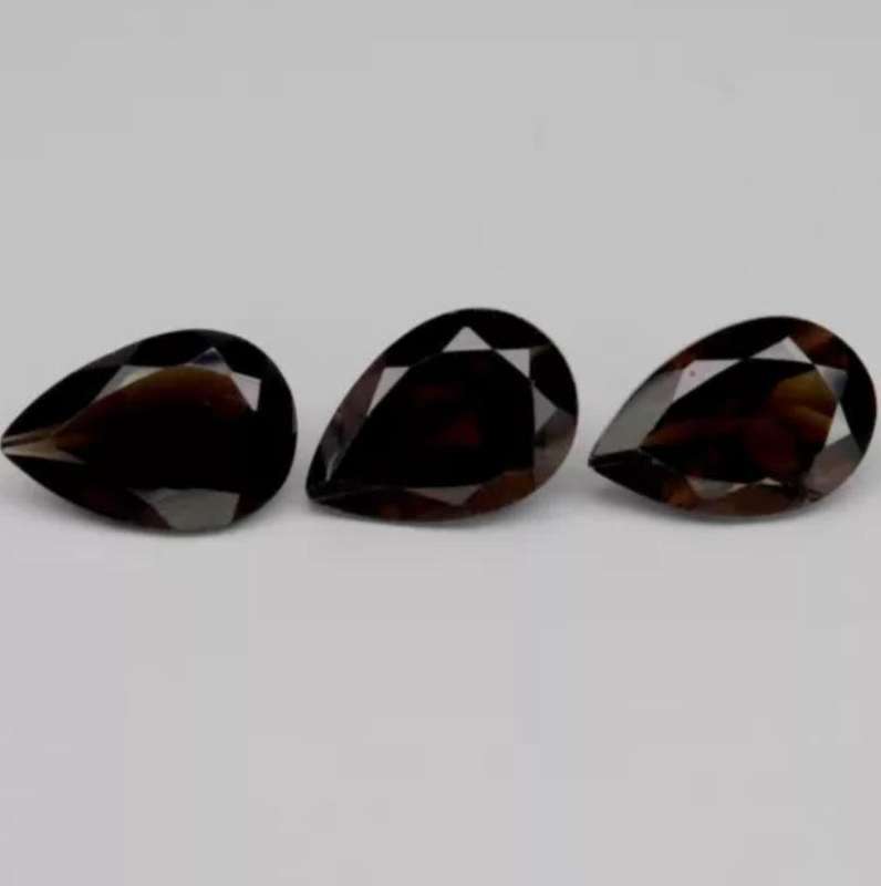 3 Piece Lot 8.42ct Pear Cut Natural Smoky Quartz