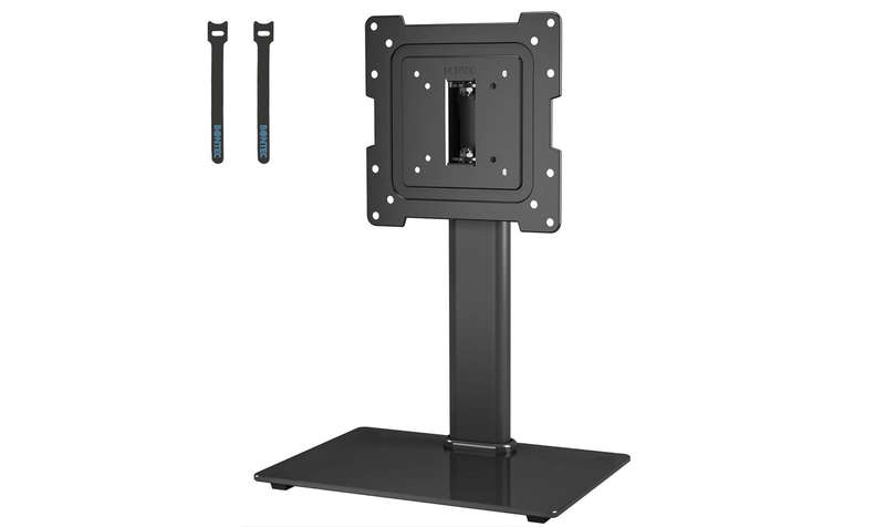 Bontec Tabletop Desktop Swivel Height Adjustable 17-43" TV Stand Glass Base