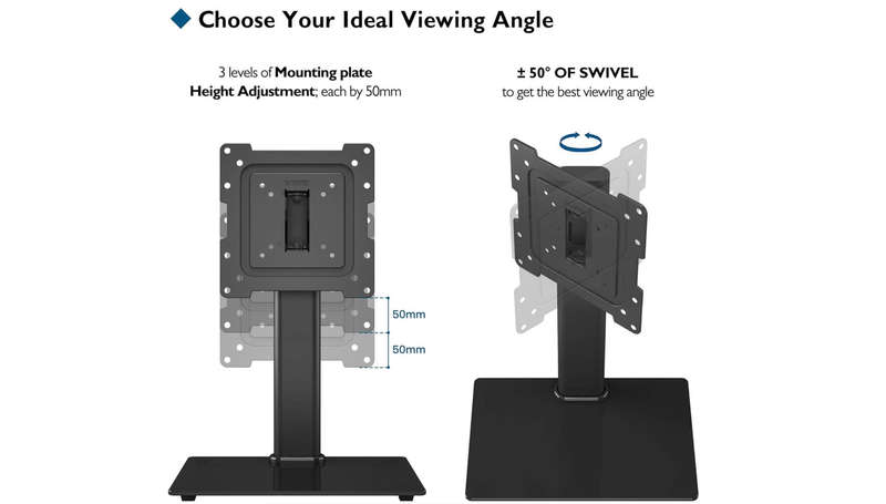 Bontec Tabletop Desktop Swivel Height Adjustable 17-43" TV Stand Glass Base