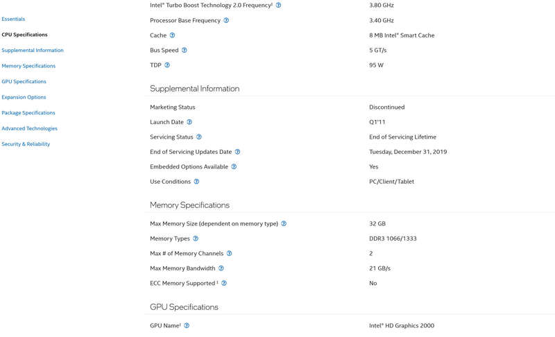Intel® Core i7-2600 Processor 8M Cache, up to 3.80 GHz