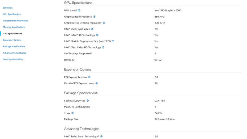 Intel® Core i7-2600 Processor 8M Cache, up to 3.80 GHz