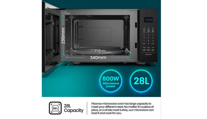 Hisense 28L 800W Electronic Microwave Oven with Handle - Black