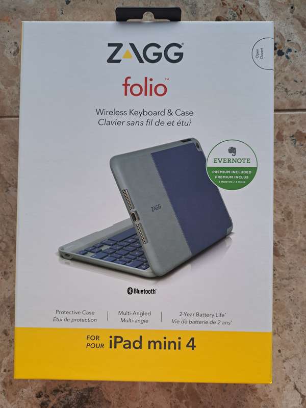 ZAGG Folio Case, Hinged with Backlit Bluetooth Keyboard for iPad Mini 4 - Blue- New