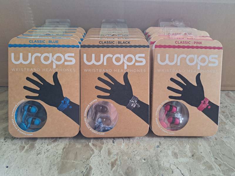 British Audio Wraps Wristband Earphones (No Microphone) - 5x Blue, 5x Pink, 5x Black