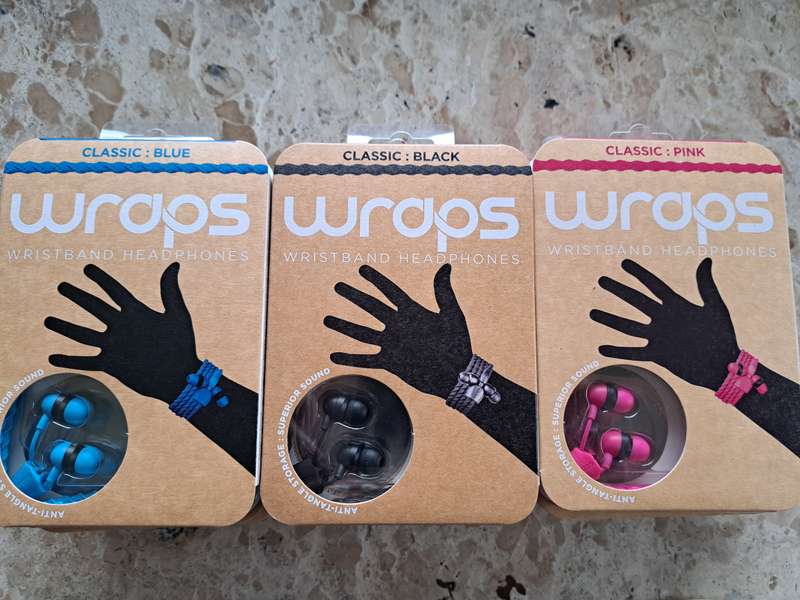 British Audio Wraps Wristband Earphones (No Microphone) - 5x Blue, 5x Pink, 5x Black
