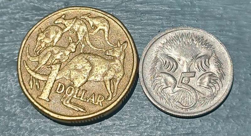 1994 1 dollar & 1970  5 cent ~ Australia