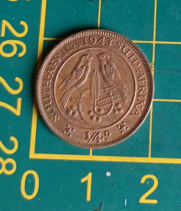 1943 ~ 1/4D ~ 1/4 Penny ~ Farthing ~ South Africa