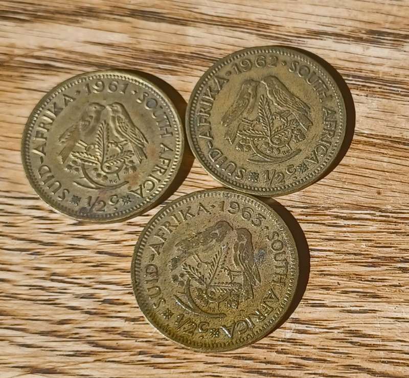 1961, 1962  & 1963 ~ 1/2 Cent ~ South Africa