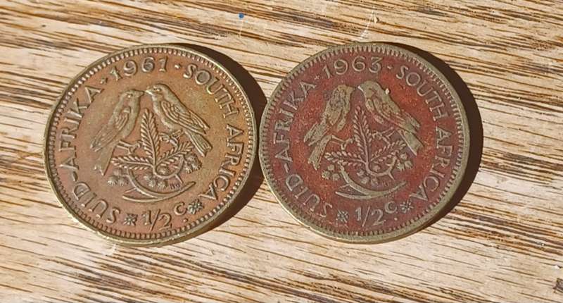 1961, & 1963 ~ 1/2 Cent ~ South Africa
