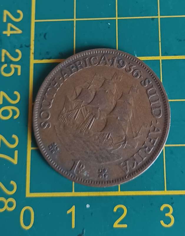 1D ~ Penny ~ coin ~ South Africa ~ 1936
