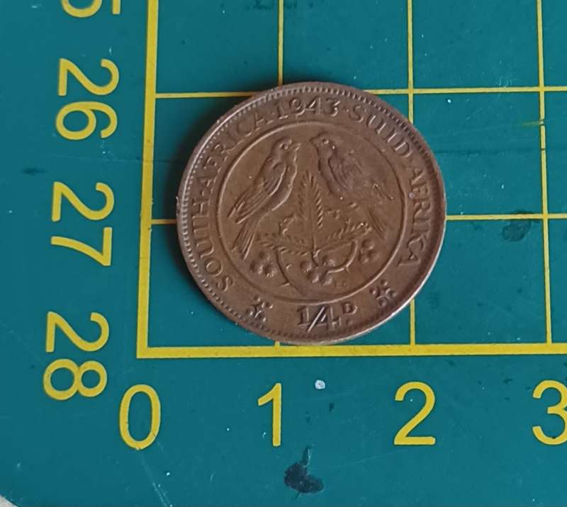 1943 SA Union Quarter  Penny 1/4d coin ~ South Africa