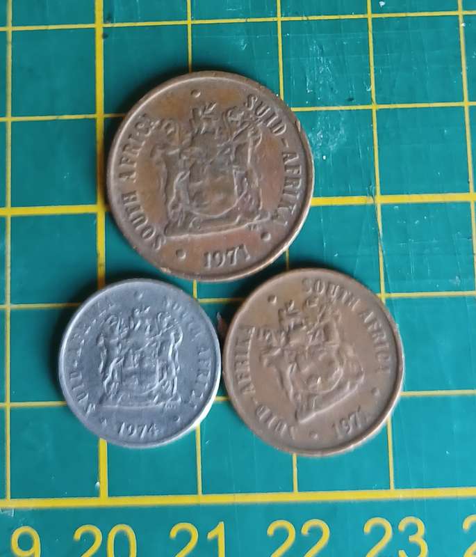 1971, 1 & 2 Cent 174 5 Cent Coin ~ South Africa