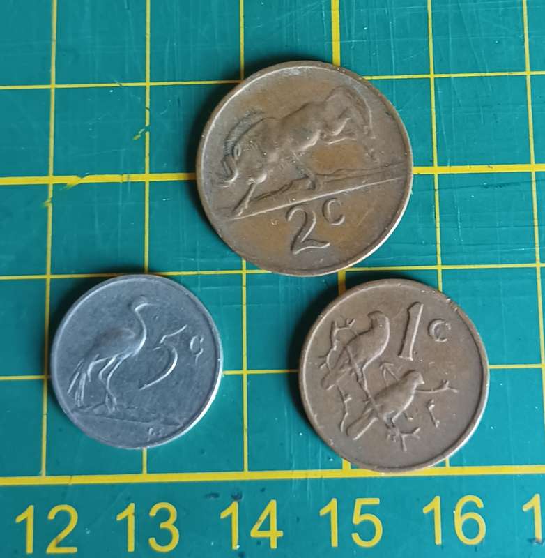 1971, 1 & 2 Cent 174 5 Cent Coin ~ South Africa