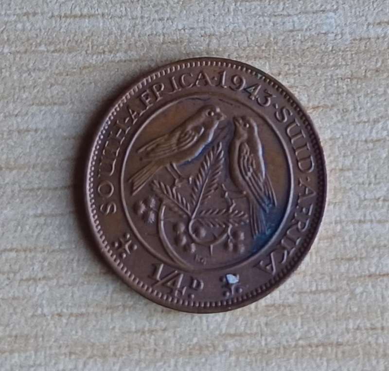 1943 ~ 1/4D ~ 1/4 Penny ~ Farthing ~ South Africa