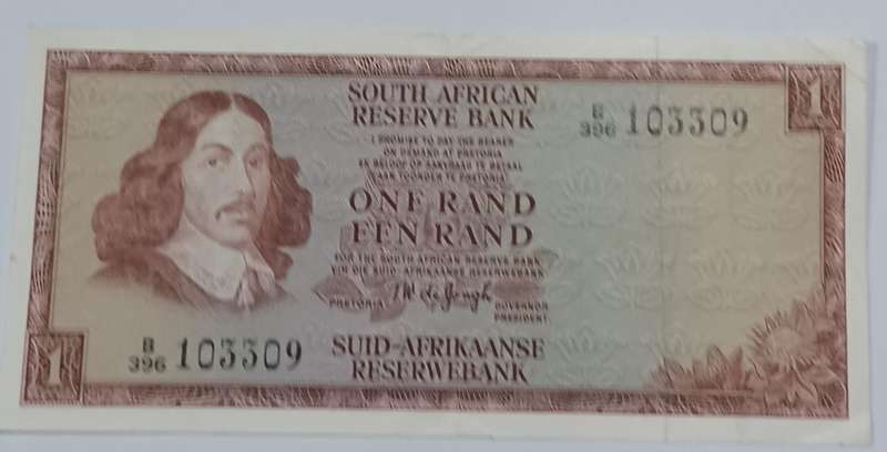 Republic Of South Africa - one Rand, English / Afrikaans, Van Riebeeck water mark (B396)103309