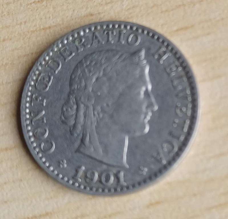 1901 Swiss 20 Rappen coin