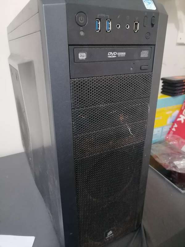 Corsair gaming PC box with Gigabyte motherboard and PSU. i5 CPU. Sold as is.