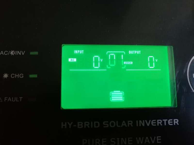 ACDC DYNAMICS HYBRID SOLAR 3KVA INVERTER*POWERS ON(FAN ERROR)ONE FAN BROKEN)