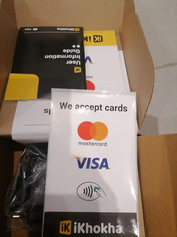 Brand new iKhokha Shaker Solo SIM AIO card machine, mobile unit, with charger, stickers.