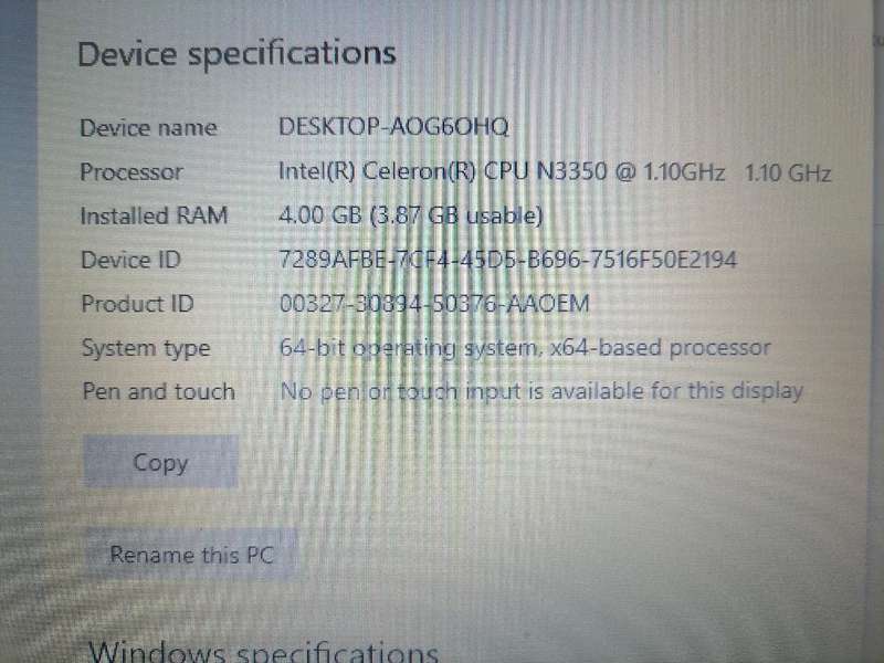ASUS VIVOBOOK 15 LAPTOP.N3550, 4GB RAM , 320GB HDD,W10.BATTERY GOOD*CHARGER NOT INCL*