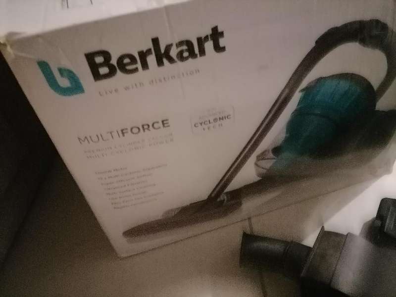 *BERKART MULTIFORCE VACUUM IN BOX WITH ATTACHMENTS*MOTOR SEAMS A BIT LOW ON SUCTION*