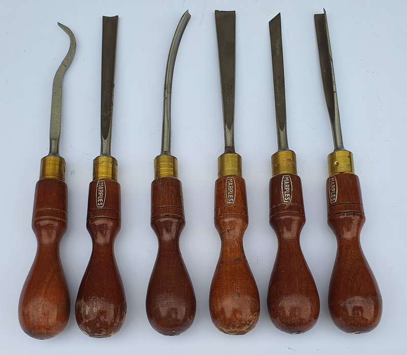 Vintage Set Of 6 Marples Carving Chisels / Tools  Original Box & Impeccable Condition