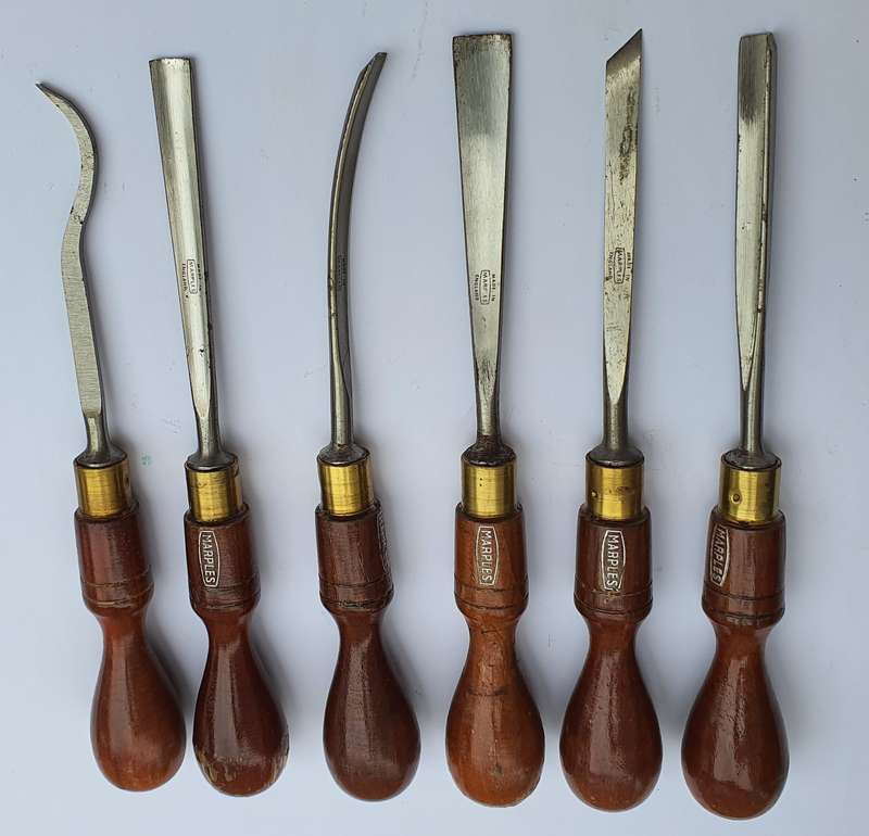 Vintage Set Of 6 Marples Carving Chisels / Tools  Original Box & Impeccable Condition