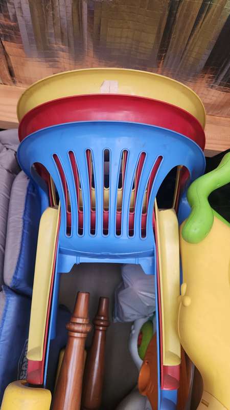 Bundle Kids Wooden Creative Play Table + 3 plastic icolor kids chairs + Kids trolley