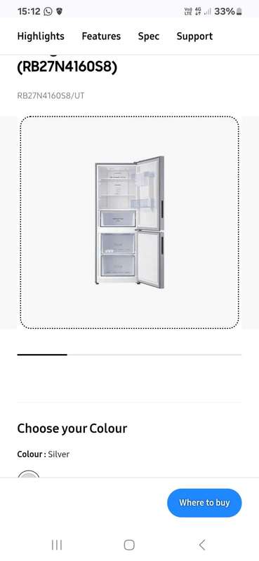 Samsung Fridge Bottom Freezer A+ (Inverter Tech), Silver 253L (RB27N4160S8/RBN27N4160S8)