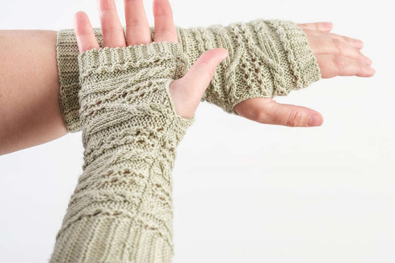 Sage green fingerless gloves (hand knit)