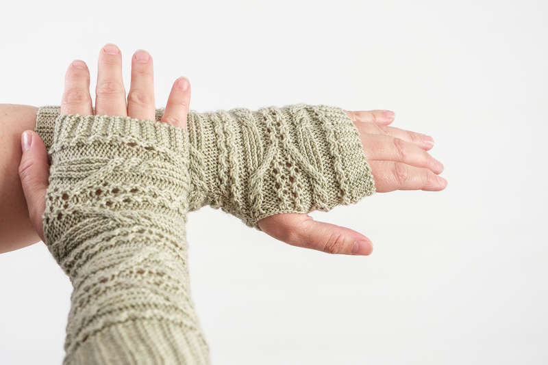 Sage green fingerless gloves (hand knit)