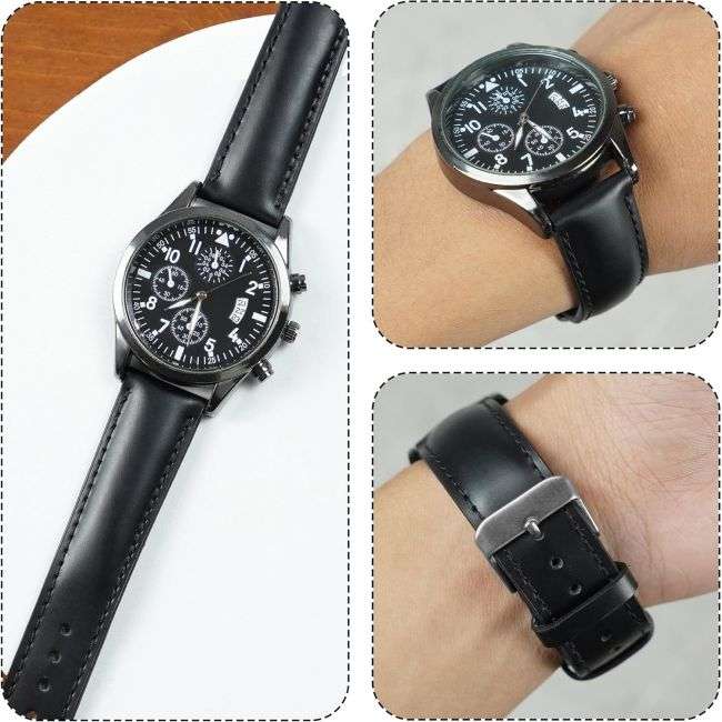 22mm  Black Leather Watch Strap