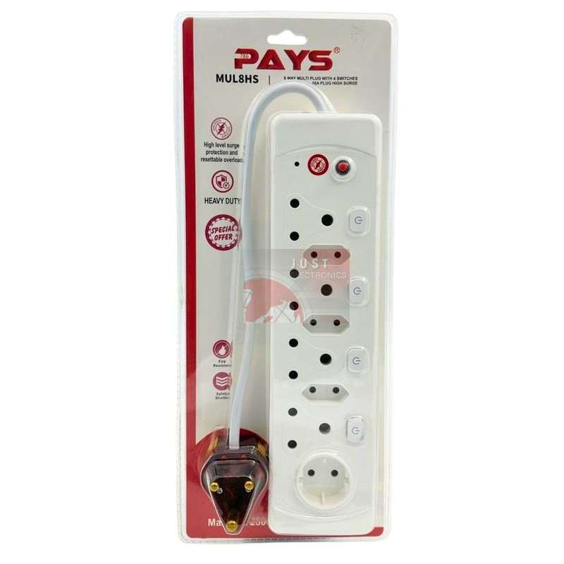 8 Way Multiplug with High Surge Protection & 4 Switches