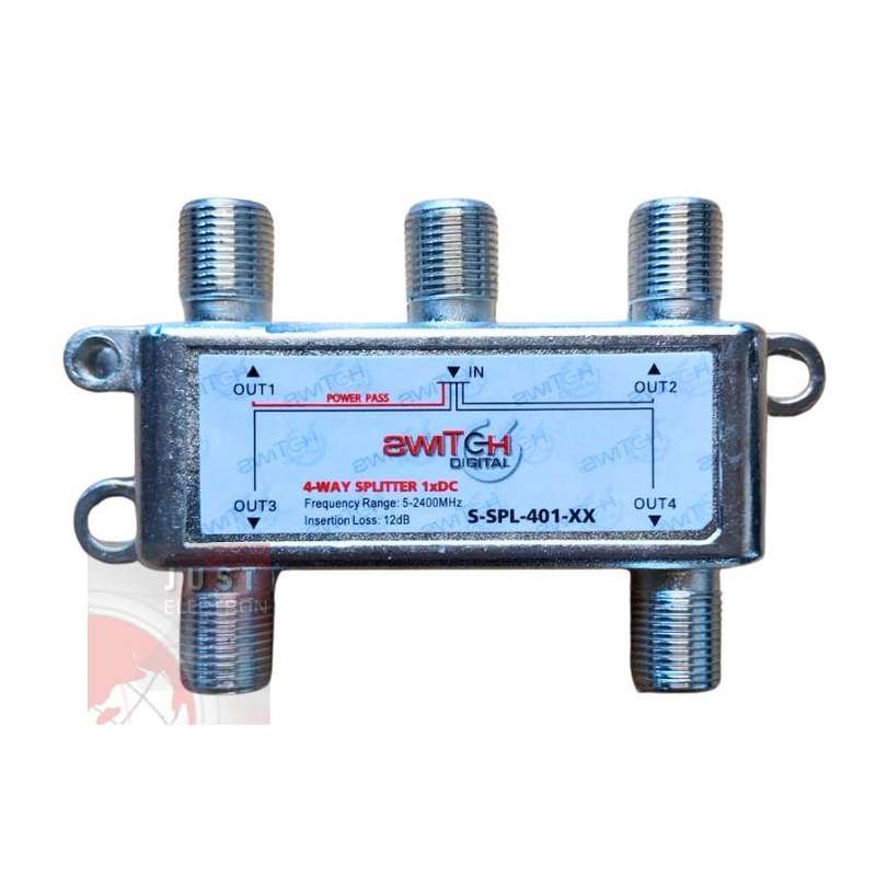 4 Way Satellite F Splitter With DC Power Pass