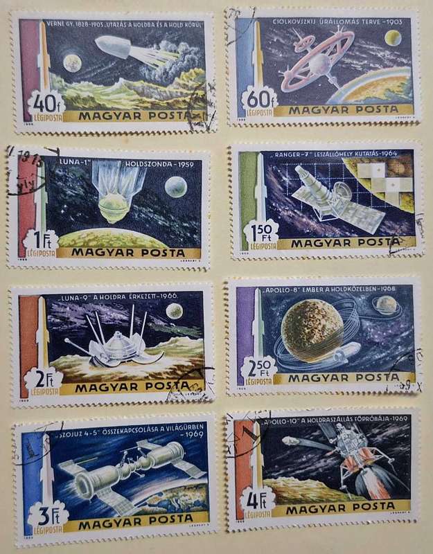 Hungary 1969 Moon Landing Set of 8 Cancelled Hinged stamps
