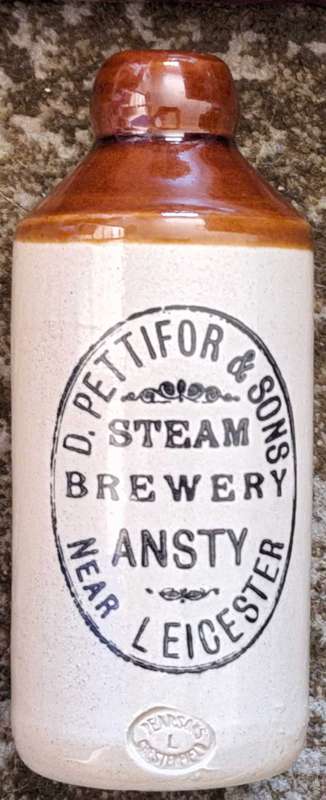 Vintage D. Pettifor & Sons Steam Brewery Ansty Leicester Stoneware Ginger Bottle
