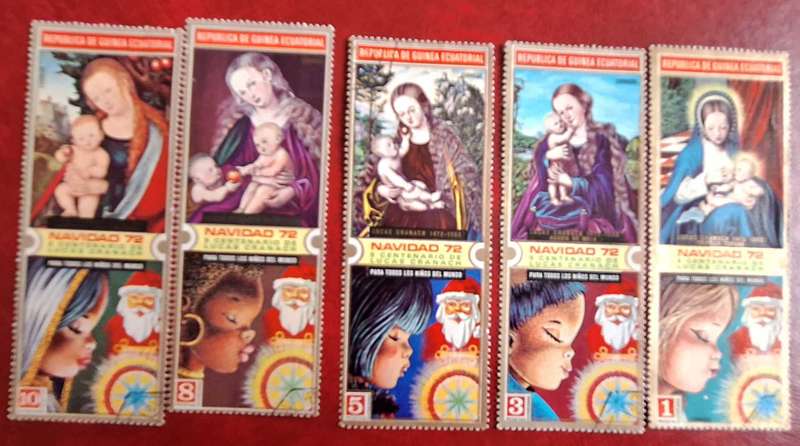 Equatorial Guinea 1972 Christmas 5 Cancelled stamps (1 Hinged)